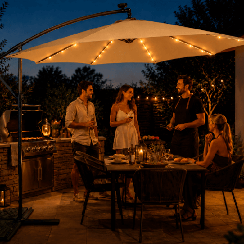 Umbrelă de grădină 300 cm, cu iluminare led, gri închis